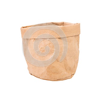 Paper recycled flower pot or bag isolated on white background with clipping path