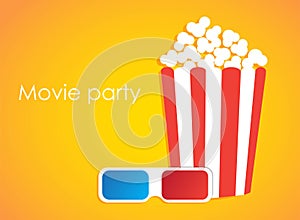 Paper red striped buckets full of popcorn. Vector Illustration