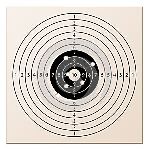 Paper rifle target with bullet holes