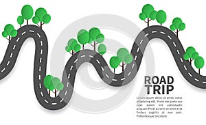 Paper road. Road landscape with trees origami style, beautiful nature family tourism happy weekend, craft design vector