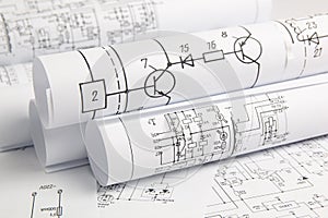 Paper rolls of electrical engineering drawings