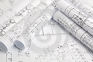 Paper rolls of electrical engineering drawings