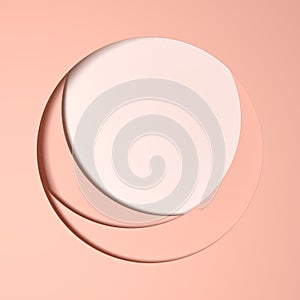 Paper with round cut holes. Minimal geometric shapes in pastel pink