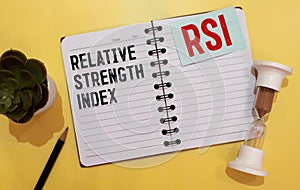 Paper with RSI - Relative Strength Index table on charts, business concept