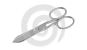 Paper scissors isolated on white background. New scissors for cut. Metal scissors for cutting