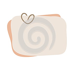 Paper scrap with clip in form of heart, Ripped page piece. Torn note paper page, Vector illustration