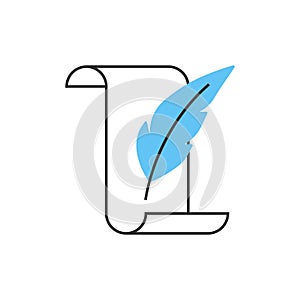 Paper scroll with feather line icon