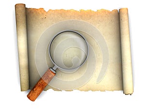 Paper scroll and magnify glass