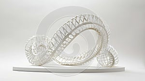 A paper sculpture of a roller coaster complete with twists turns and loops that give the illusion of movement and speed