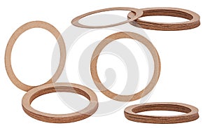 Paper Sealing rings gaskets, o-rings isolated on white background. Paper hydraulic and pneumatic o-ring seals