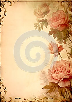 Paper with Sepia Painted Flowers - Charm of the Past and Delicacy of Nature