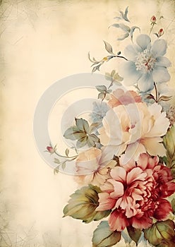 Paper with Sepia Painted Flowers - Charm of the Past and Delicacy of Nature