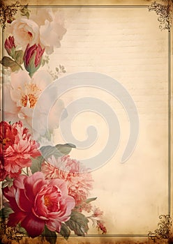Paper with Sepia Painted Flowers - Charm of the Past and Delicacy of Nature