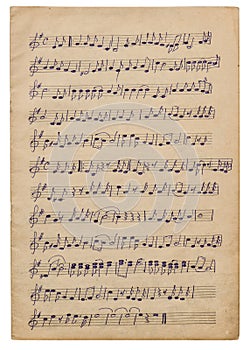 Paper sheet handwritten musical notes Background scrapbook decoupage overlay photo