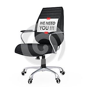 Paper Sheet with We Need You Message over Black Leather Boss Off