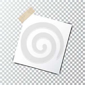 Paper sheet on sticky tape with transparent shadow isolated on a transparent background