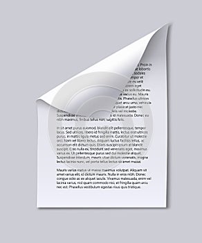 Paper sheet with text and page curl.