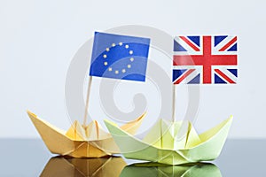 Paper ship with british and european flag