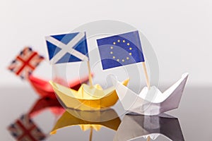 Paper ship with european and scots flag