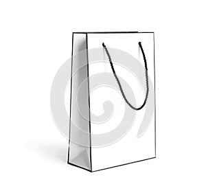 Paper shopping bag with handles on background. Mockup for design