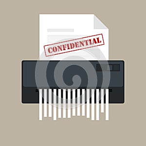 Paper shredder confidential icon and private document office information protection