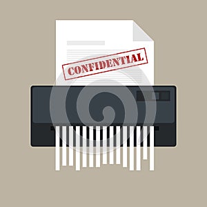 Paper shredder confidential icon and private document office information protection photo