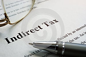 Paper with sign Indirect tax and glases