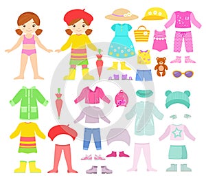 Paper smilling doll with seasonal clothes and accessories.