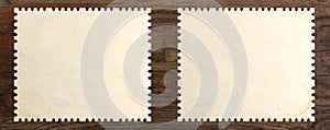 Paper stamp blank set old wooden table