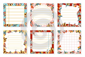 Paper sticky notes notepaper sticker notepads with butterfly cartoon set copybook page lined grid