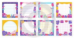 Paper sticky notes Notepaper Sticker Notepads set Valentines Day elements sheet list copybook page