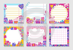 Paper sticky notes Notepaper Sticker Notepads set Valentines Day elements sheet list copybook page