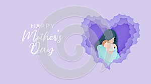 Paper style beautiful woman with her baby. Happy mothers day card. Paper cut style. Vector illustration