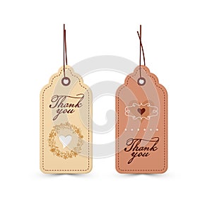 Paper tags with Thank you and heart design