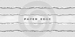 Paper tear border. Set of torn horizontal seamless paper stripes. Paper texture with damaged edge isolated on transparent