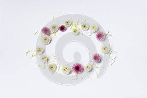 Paper texture background with flowe frame. Flat lay