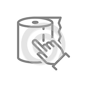 Paper towels and hand cursor line icon. Paper roll, online shopping, HoReCa products symbol