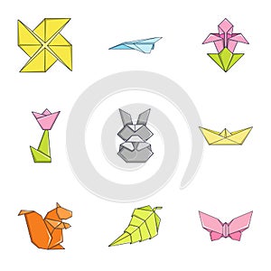 Paper toylike icons set, cartoon style