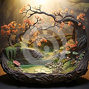Paper Tray Marvels: An Enchanted Forest Blooming from the Stone