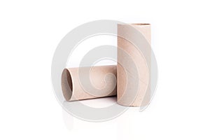 Paper tube of toilet paper isolated on white