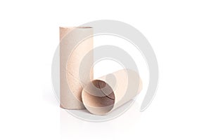 Paper tube of toilet paper isolated on white