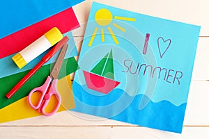 Paper vacation card. Summer camp idea for kids.