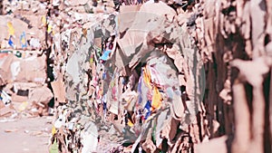 Paper waste landfill. pressed waste paper and cardboard. paper recycling. landfill. ecological factory