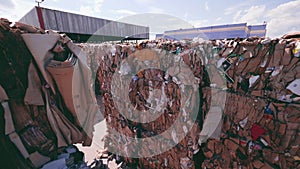 Paper waste landfill. pressed waste paper and cardboard. paper recycling. landfill. ecological factory