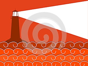 Paper waves and lighthouse. Seascape. Vector