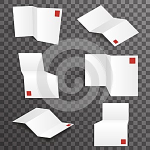 Paper white accordion different points of view mockup template set transparent background design vector illustration