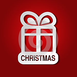 Paper white Christmas gift with bow - ribbon, red background - EPS 10