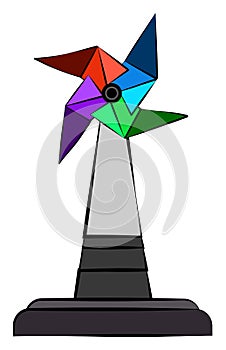 Paper windmill toy green energy vector or color illustration