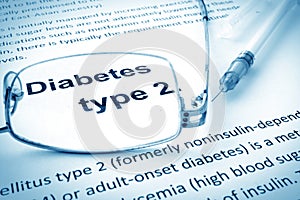 Paper with words diabetes type 2 photo