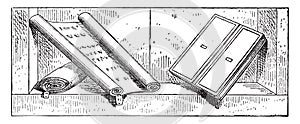 Paper and writing tablet, vintage engraving